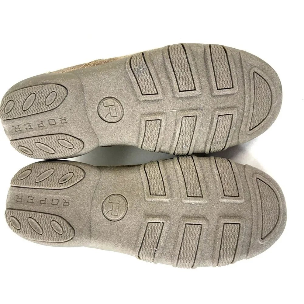 Roper Womens Beige Multi Fabric Johnnie Slip-On Shoes Size 6 Striped Geometric